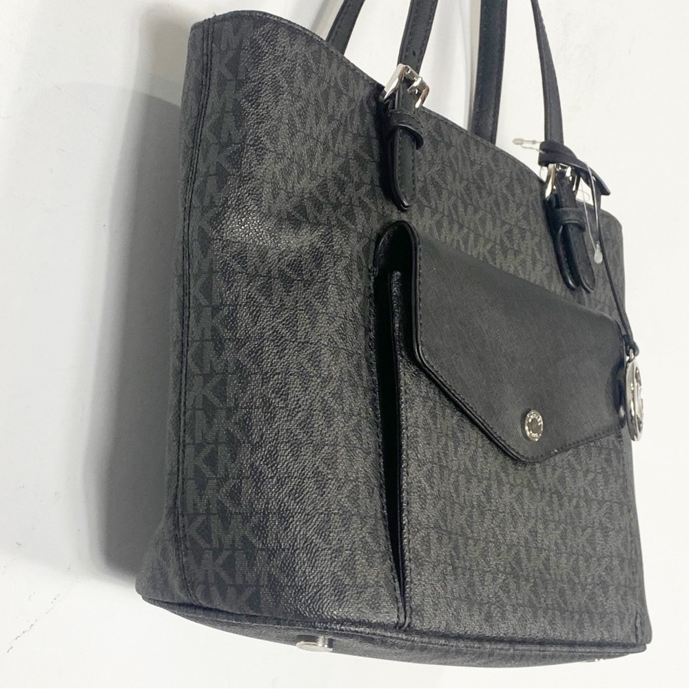 MICHAEL KORS Jet Set Medium Logo Pocket Tote Bag Black - Picture 6 of 16